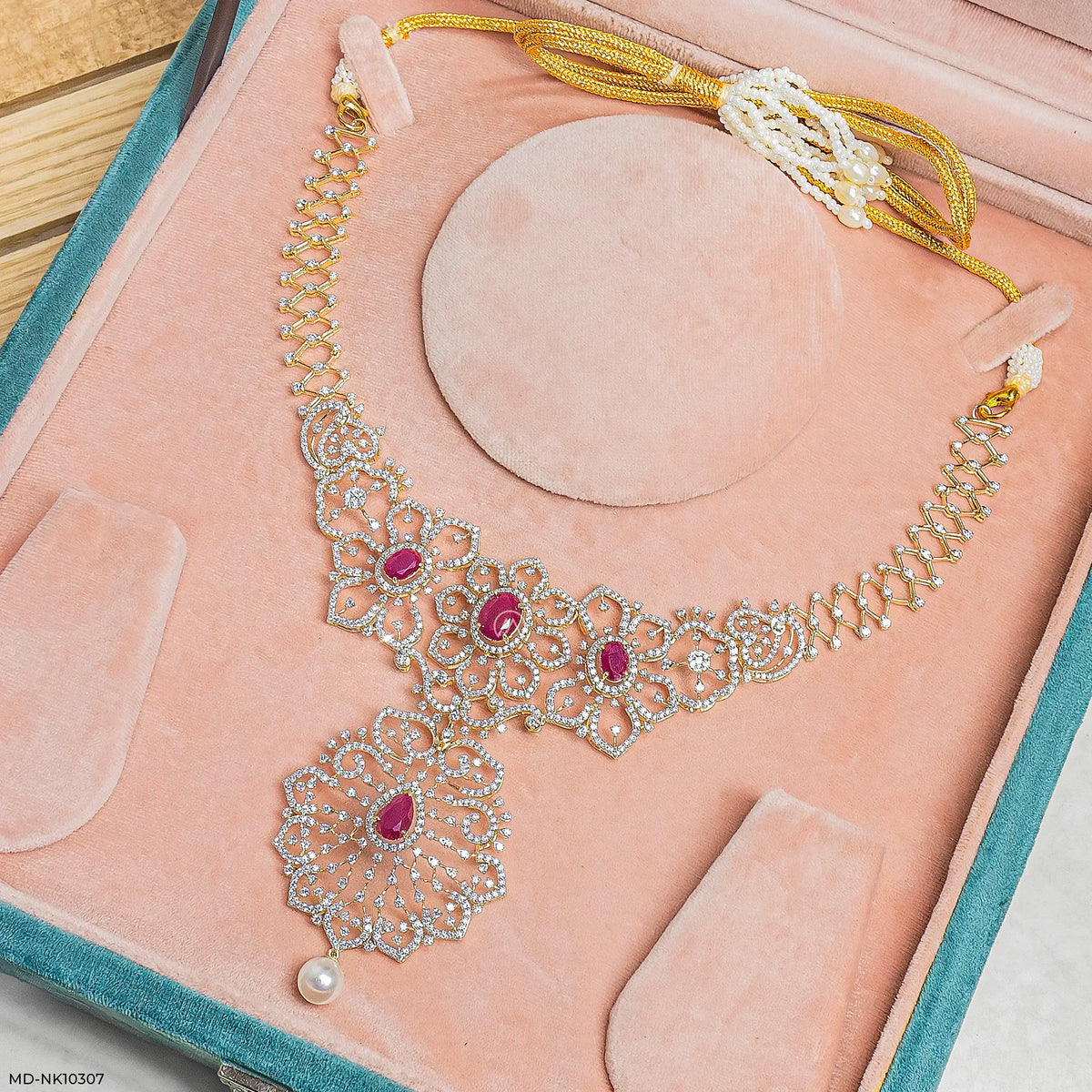 Glided Scarlet Floral Diamond Necklace