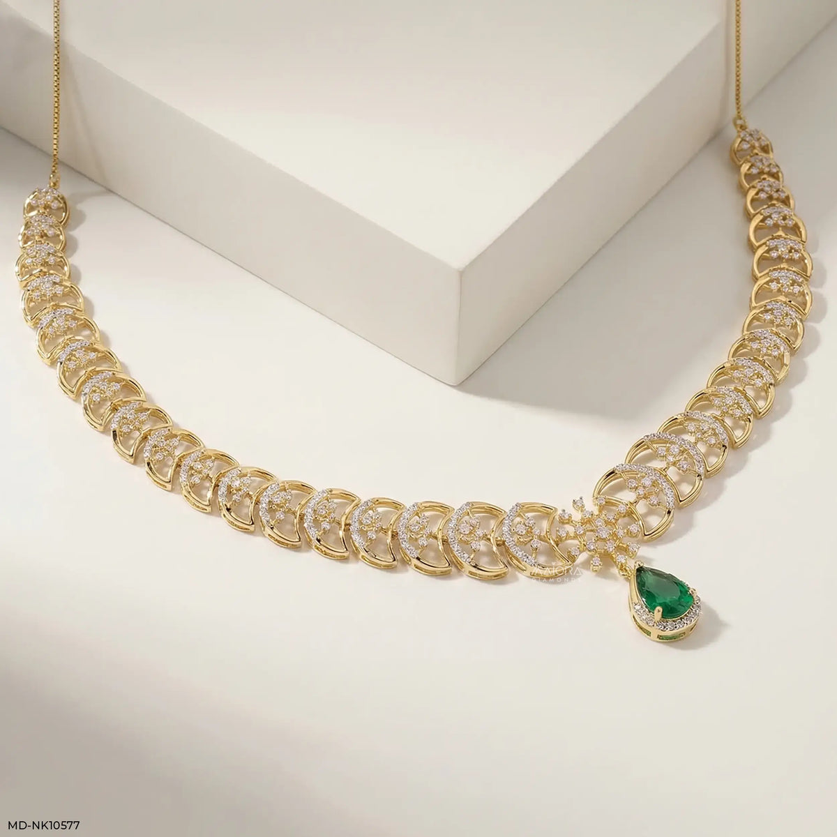 Royal Emerald Crescent Diamond Necklace