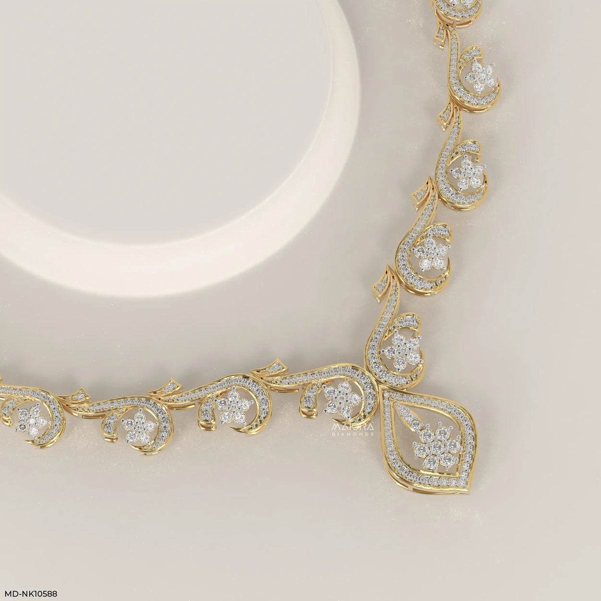 Floral Golden Swirl Diamond Necklace