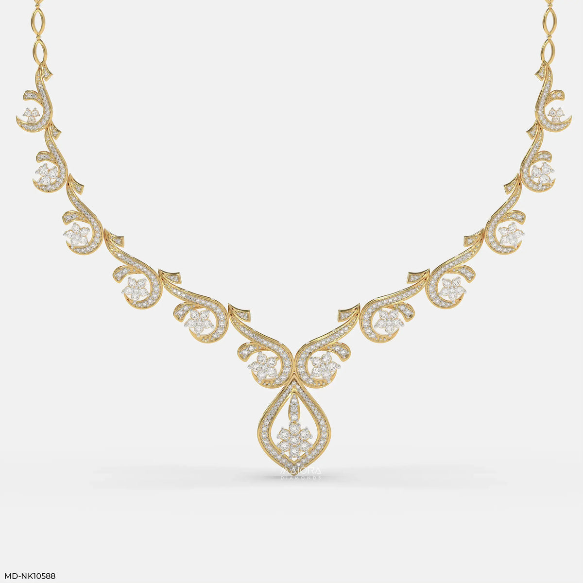 Floral Golden Swirl Diamond Necklace