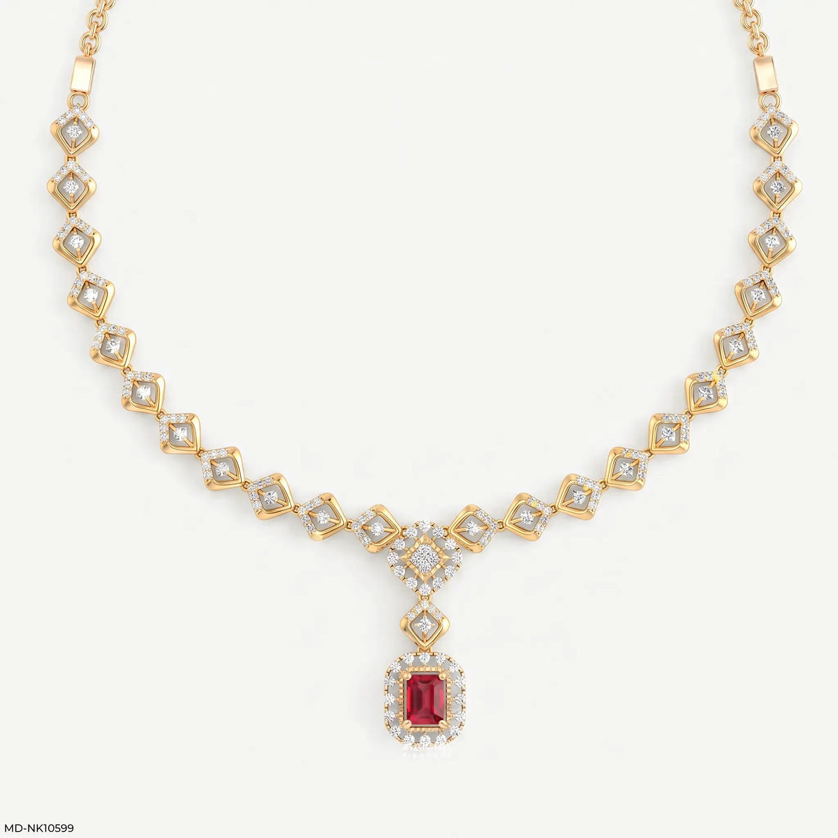 Rhombus Deco Ruby Link Diamond Necklace