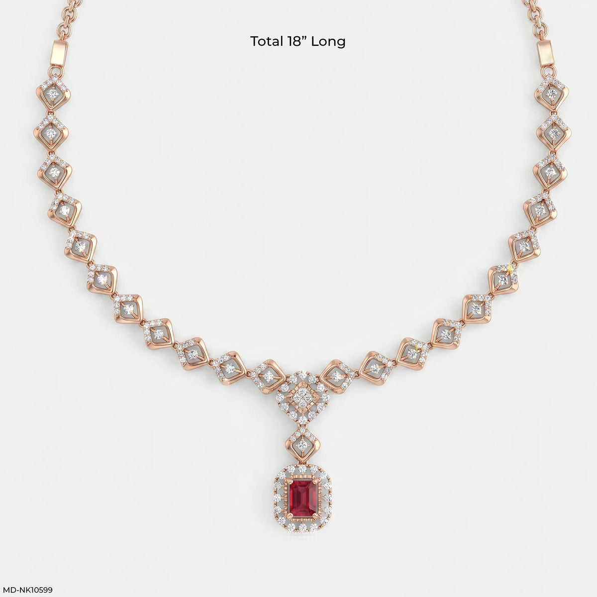 Rhombus Deco Ruby Link Diamond Necklace