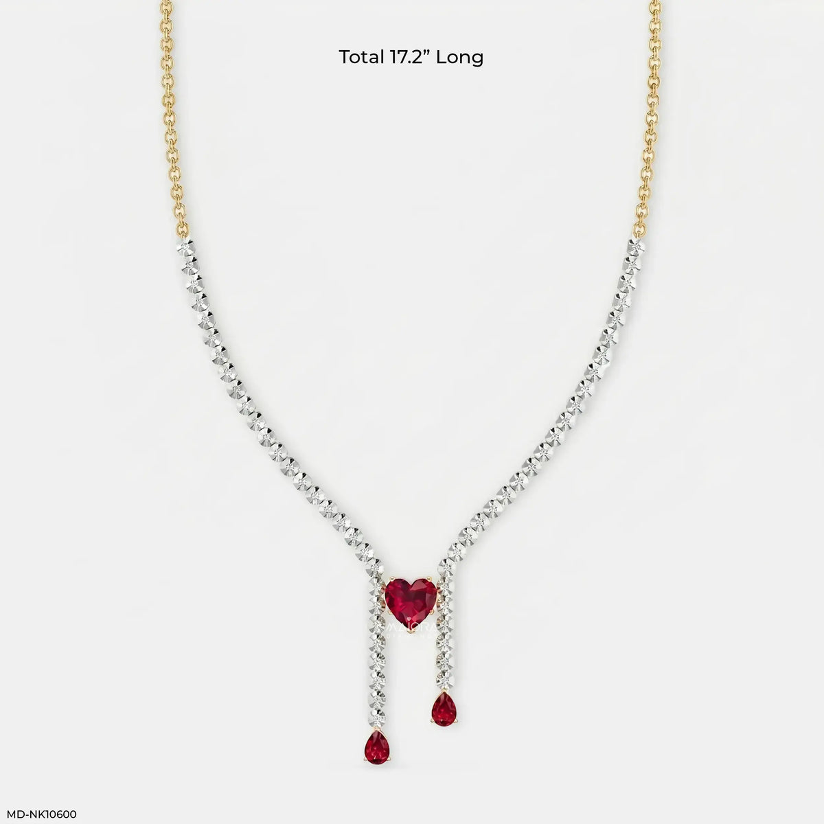 Lariat Heart Ruby Y Drop Diamond Necklace