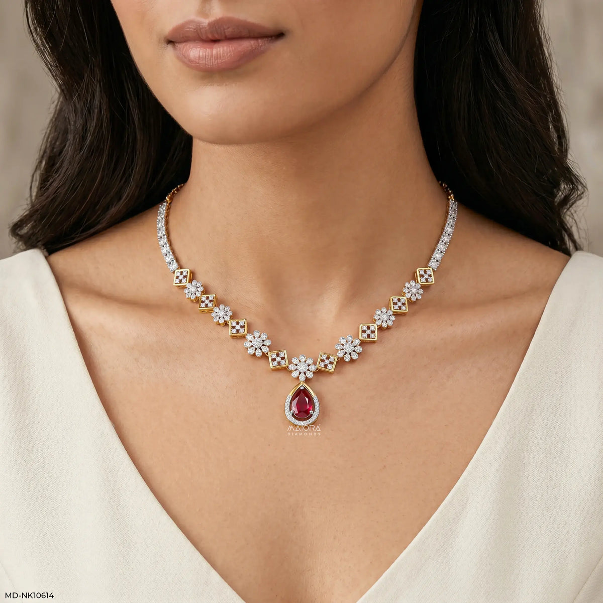 Red Regal Ruby Diamond Necklace