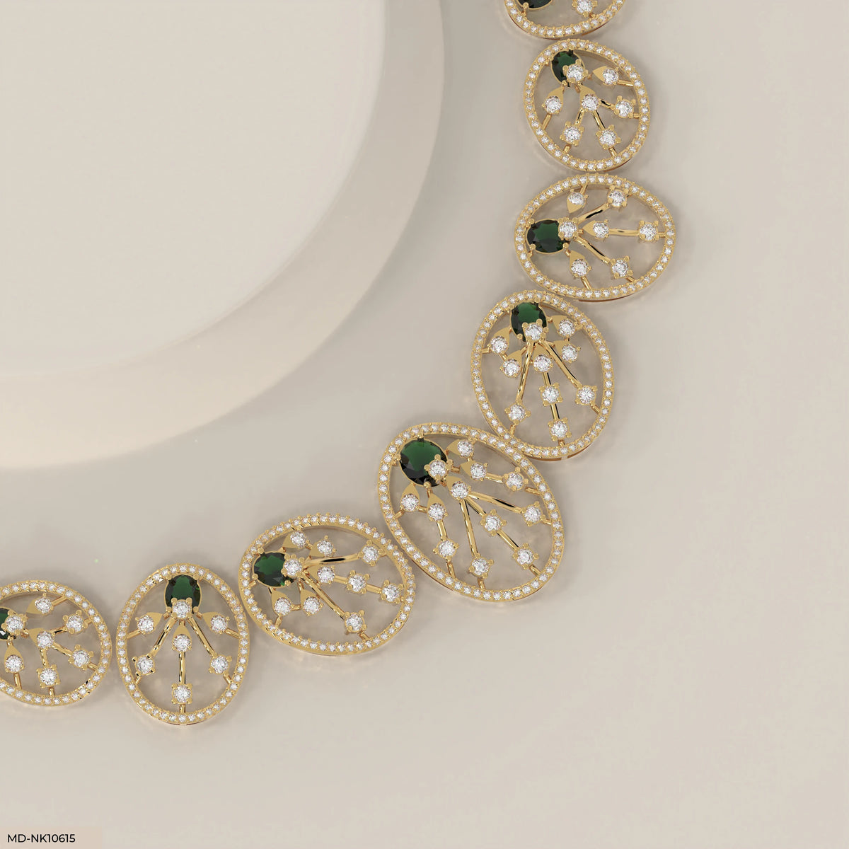 Modern Link Emerald Oval Diamond Necklace