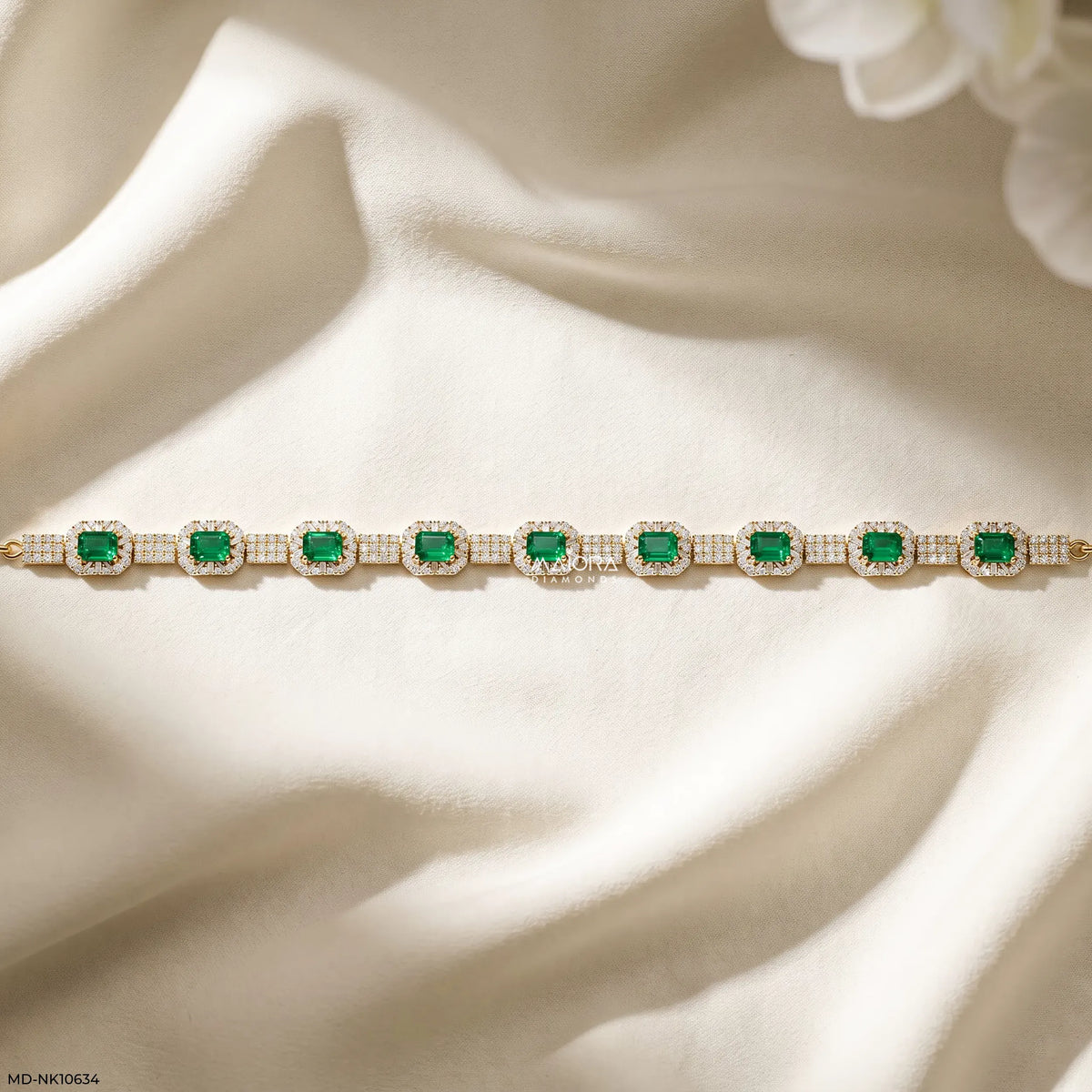 Emerald Block Halo Diamond Choker Necklace