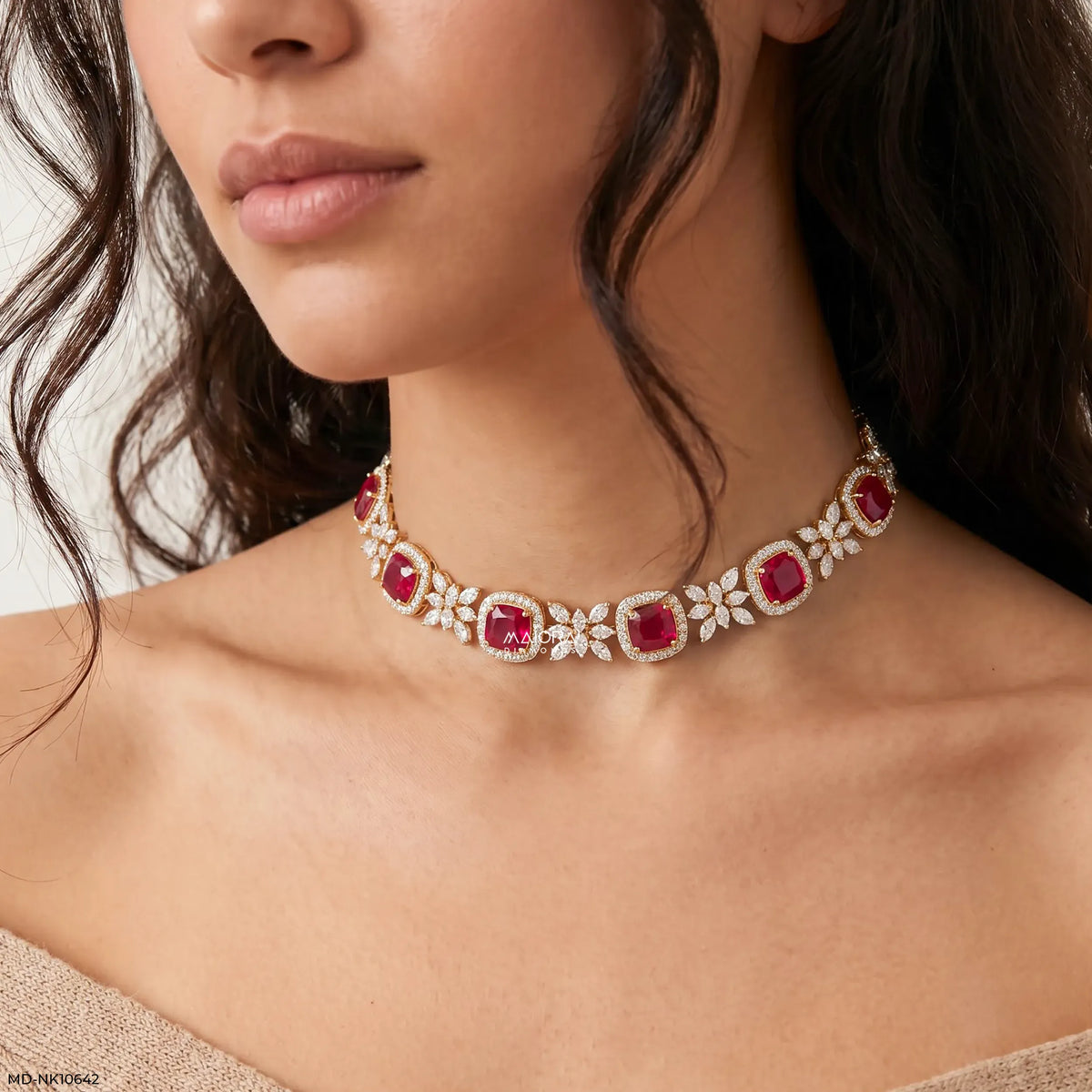 Rosey Oval Ruby Diamond Choker Necklace