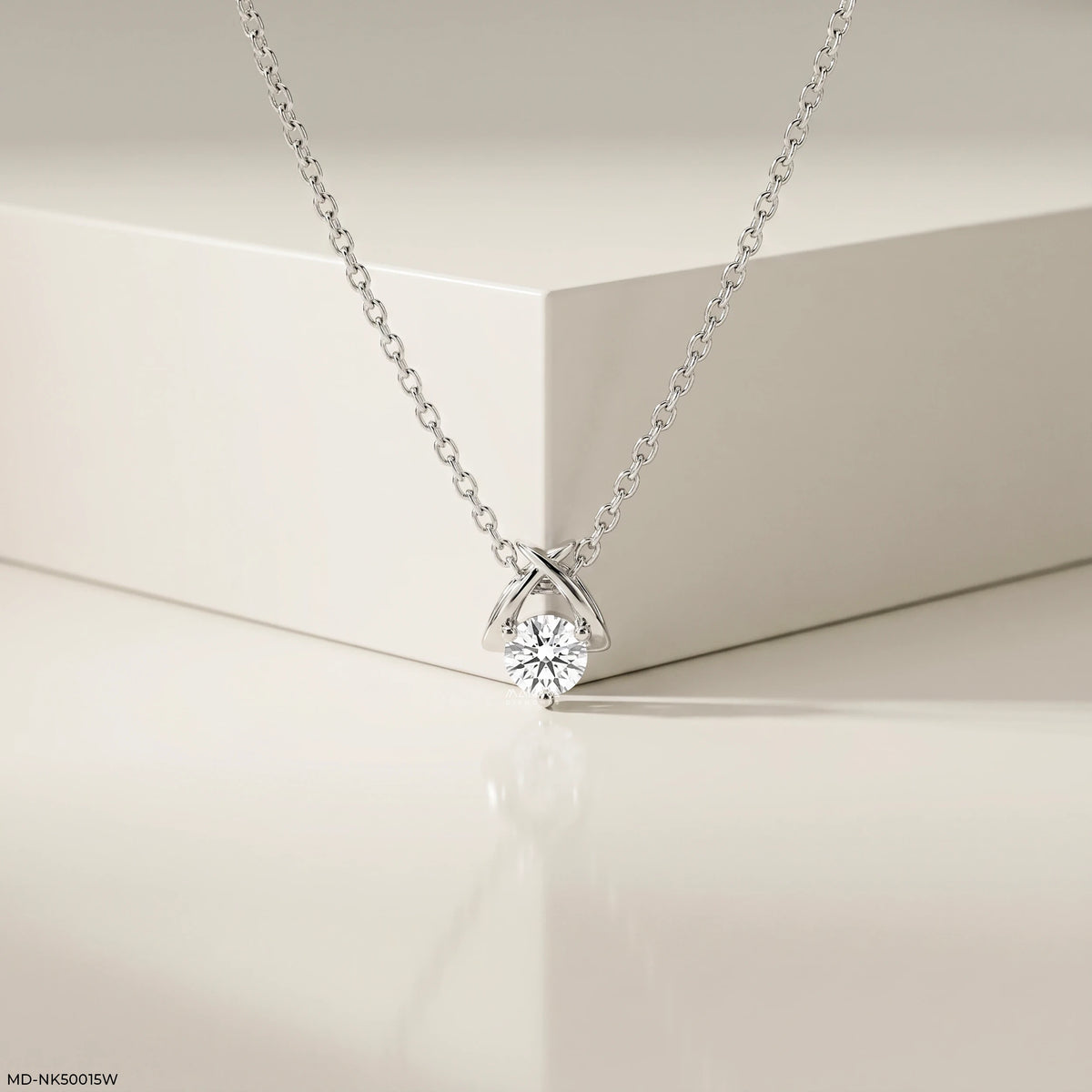 Holding Solitaire Round Diamond Necklace