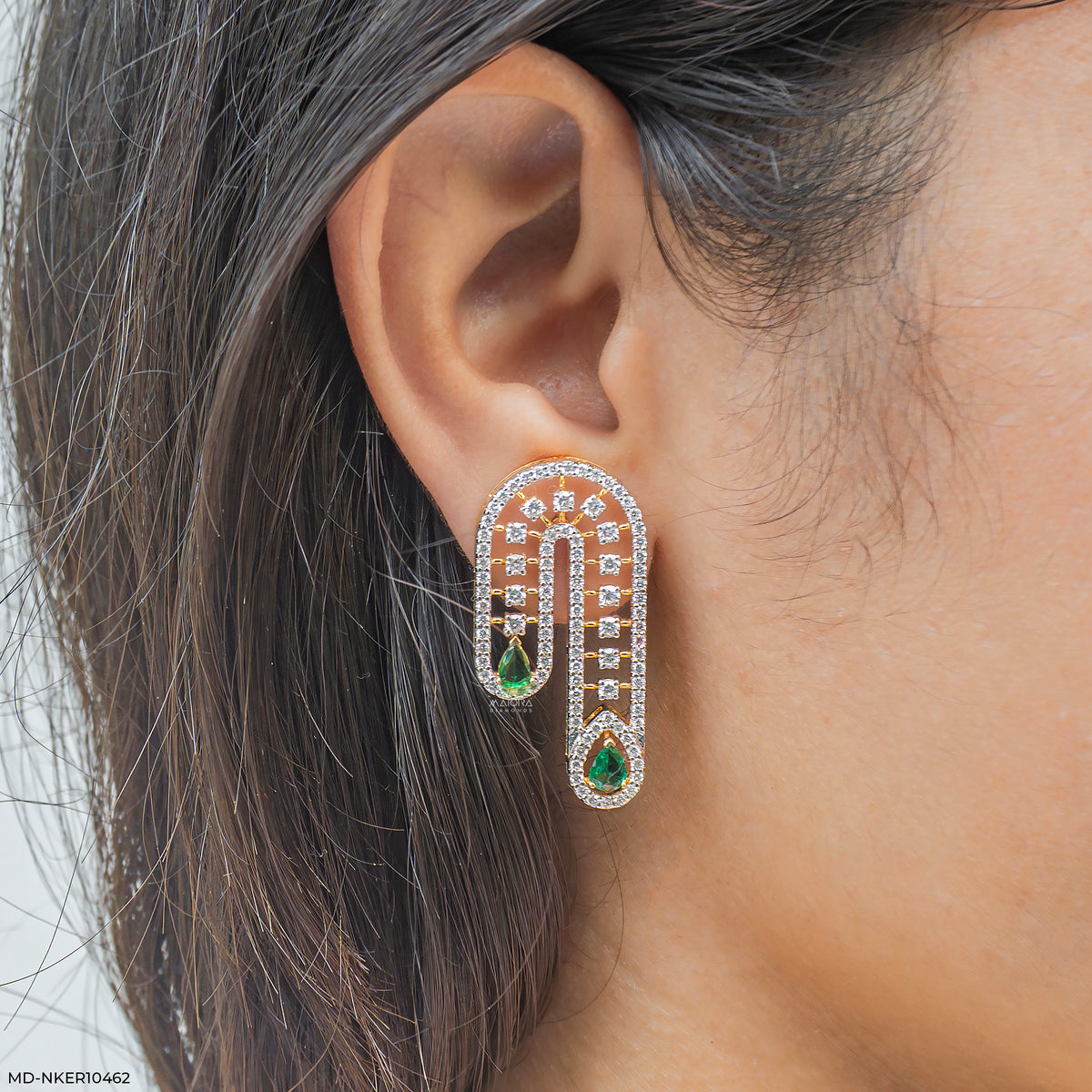 Stunning Pear Emerald Diamond Earrings