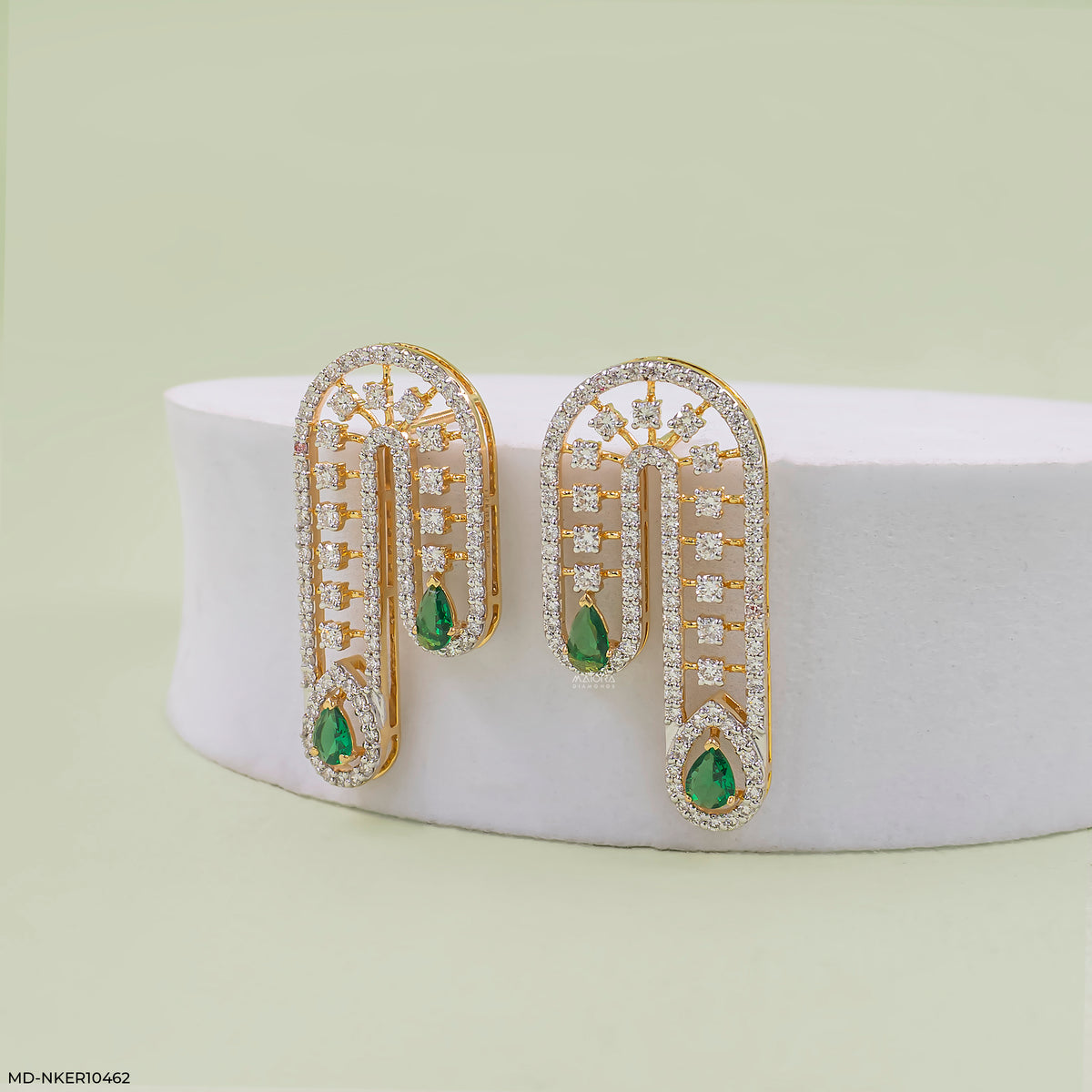 Stunning Pear Emerald Diamond Earrings