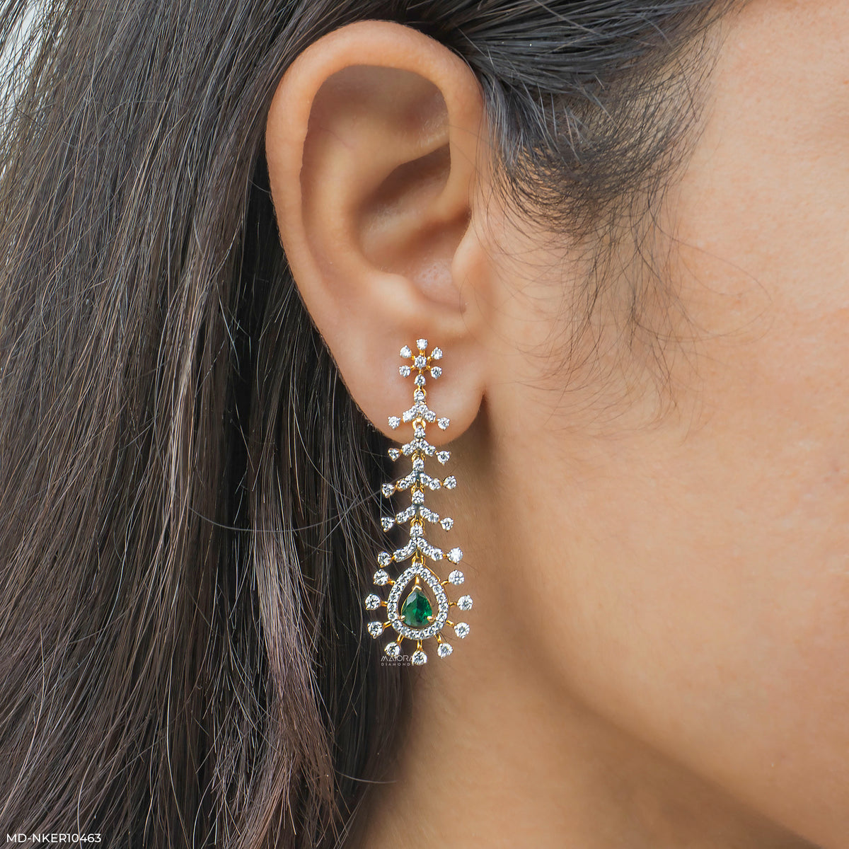 Frozen Fern Emerald Diamond Earrings