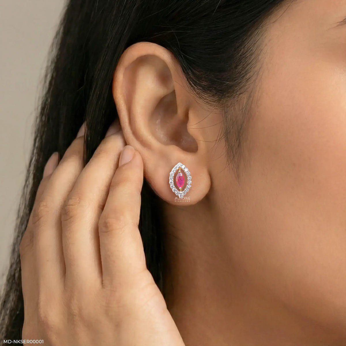 0.5 Carat Ruby Eye Stud Lab Diamond Earrings