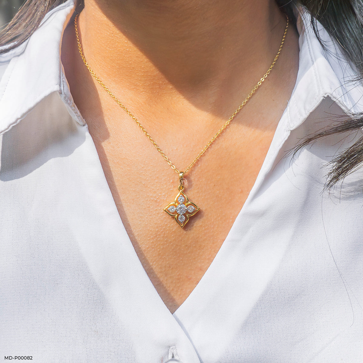 Lotus Cross Diamond Pendant