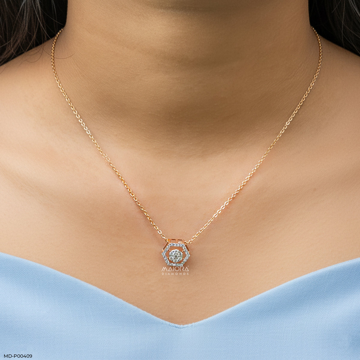 Hexagon Shaped Diamond Pendant