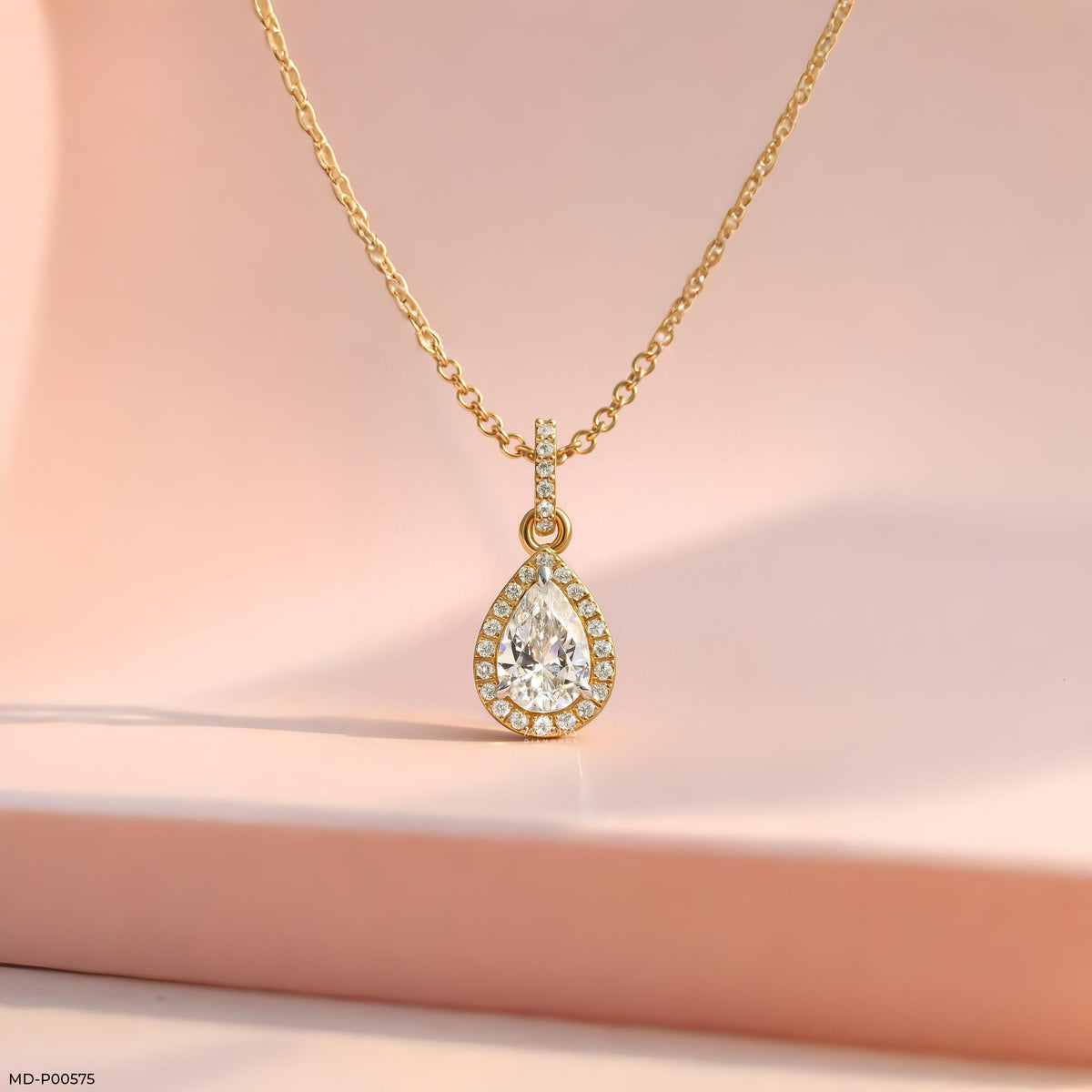 Pear Halo Solitaire Pendant