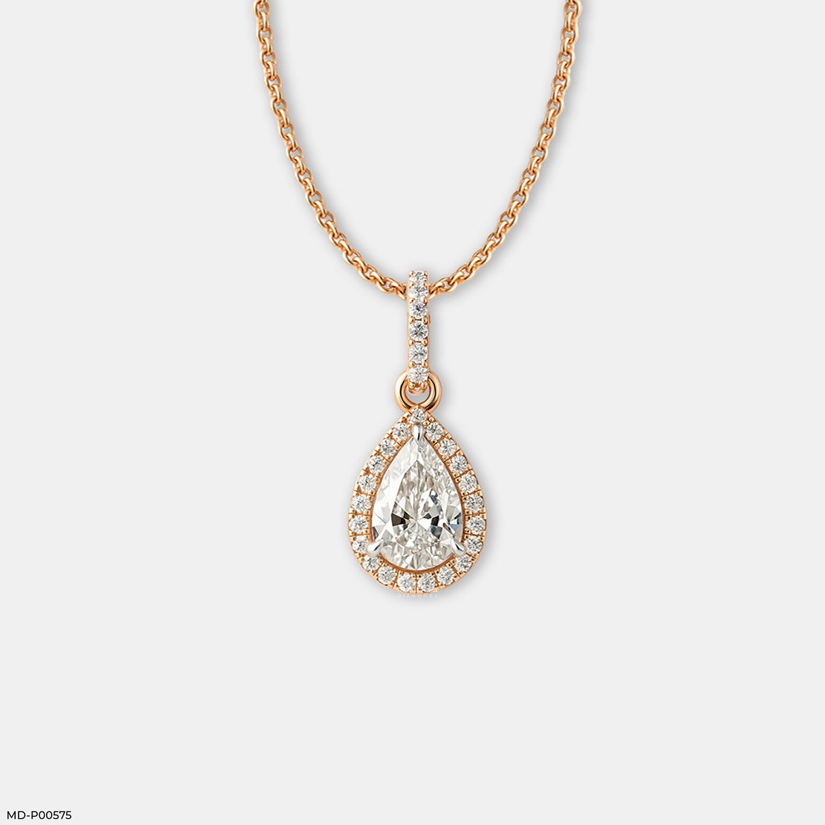 Pear Halo Solitaire Pendant