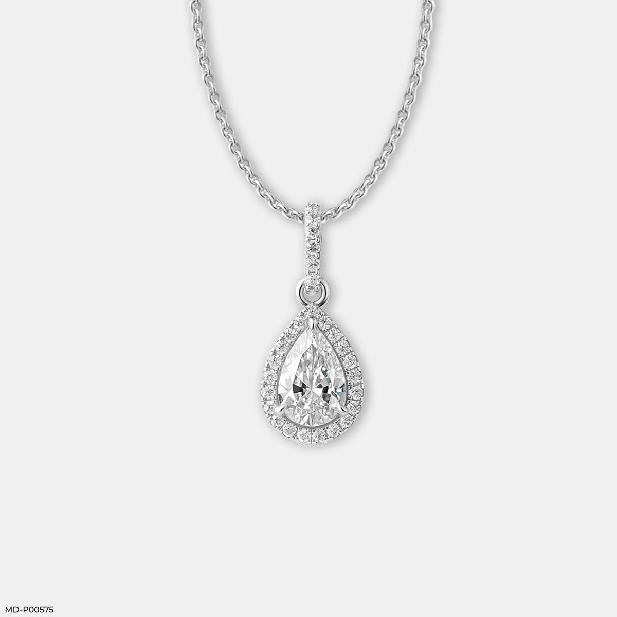 Pear Halo Solitaire Pendant