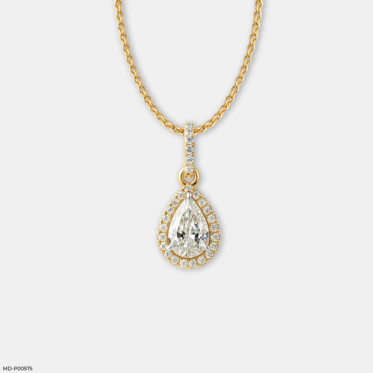 Pear Halo Solitaire Pendant
