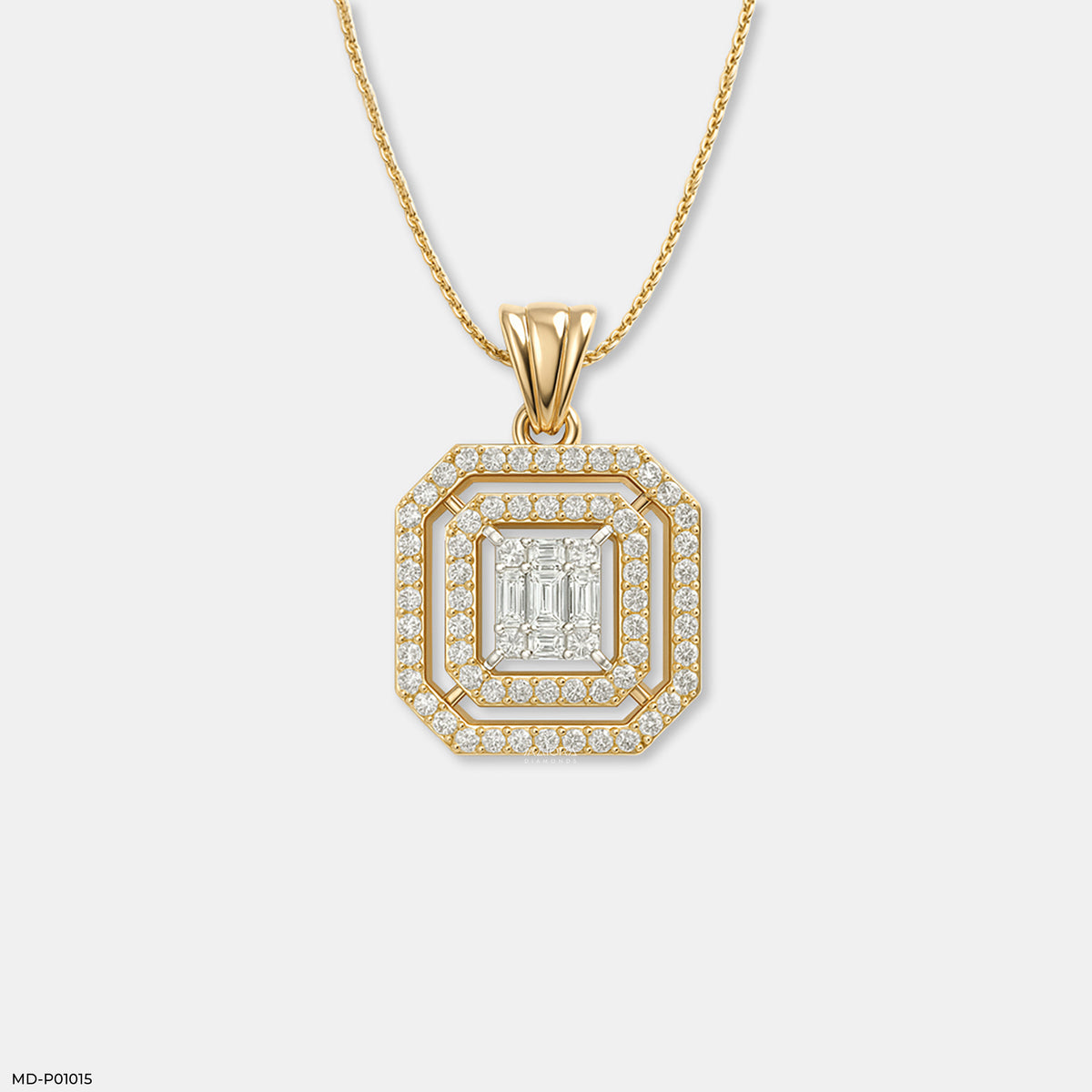 Double Halo Step-Cut Pendant