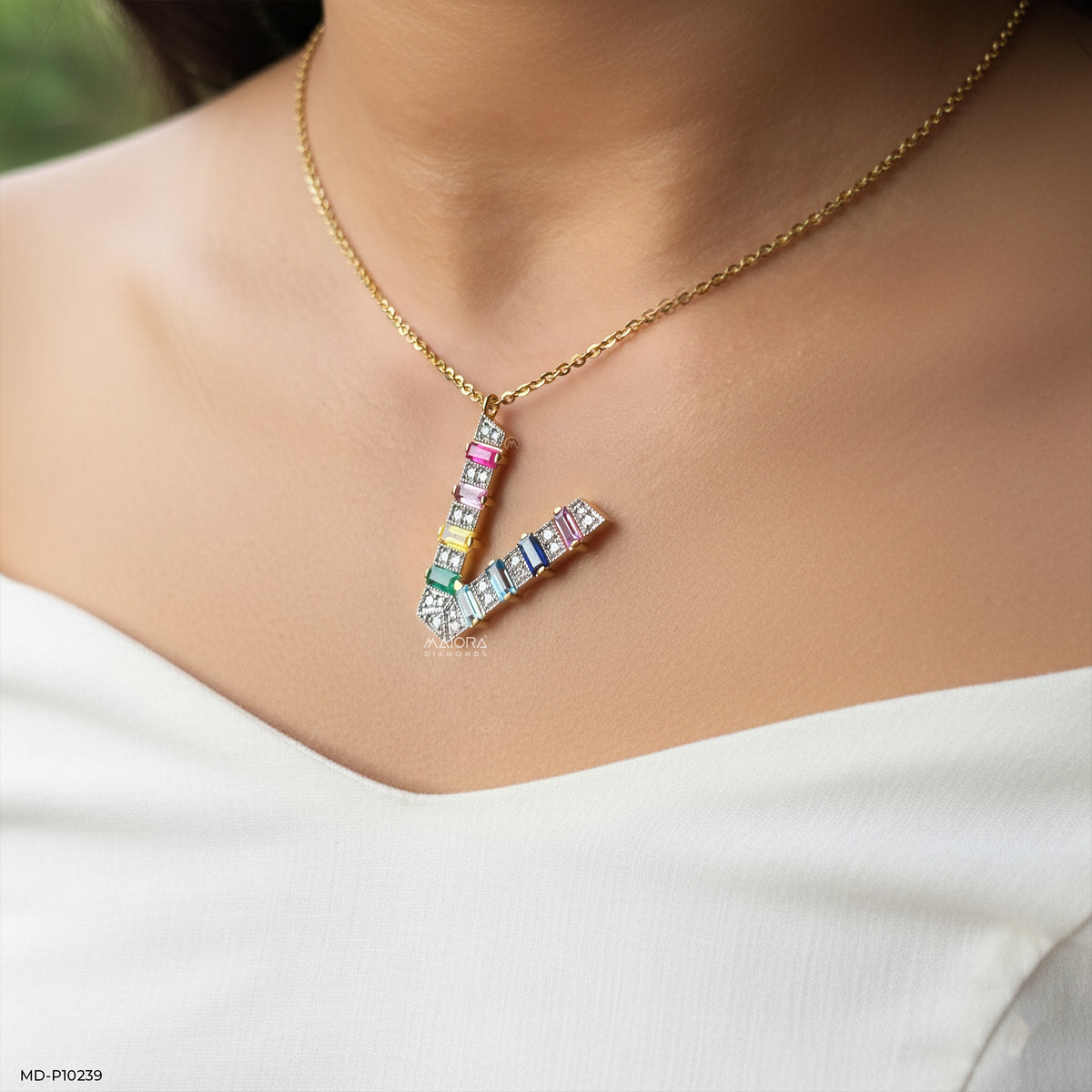 Multicolor Gemstone V Pendant