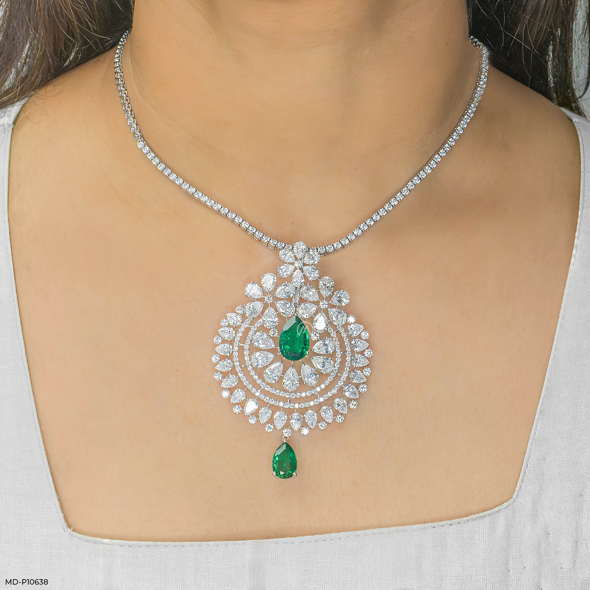Emerald Cascade Diamond Pendant