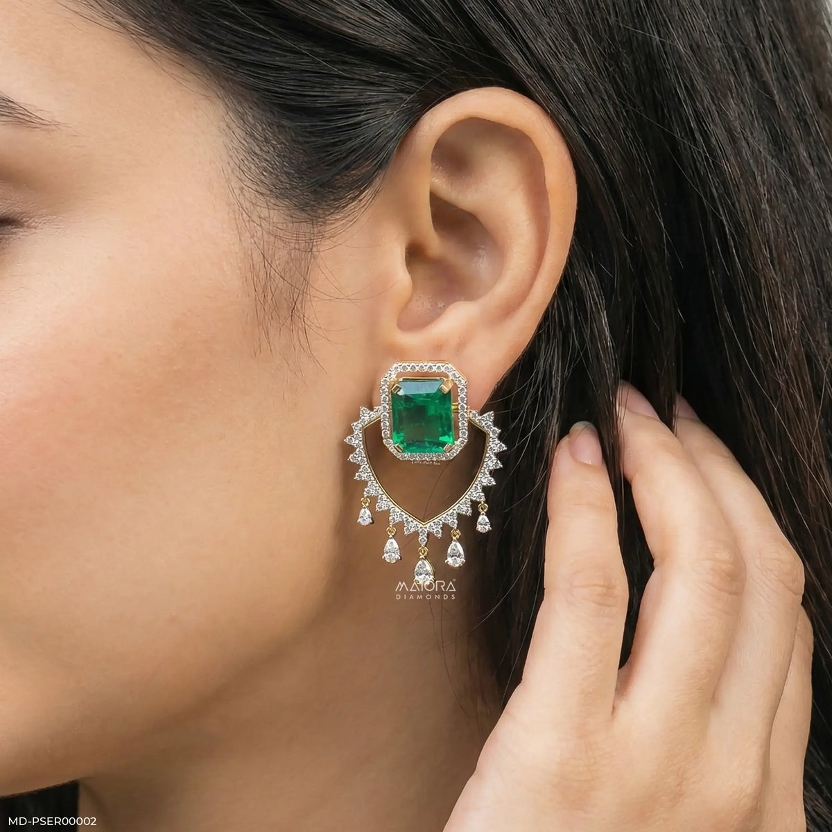 3 Carat Vintage Emerald Cluster Lab Diamond Earrings