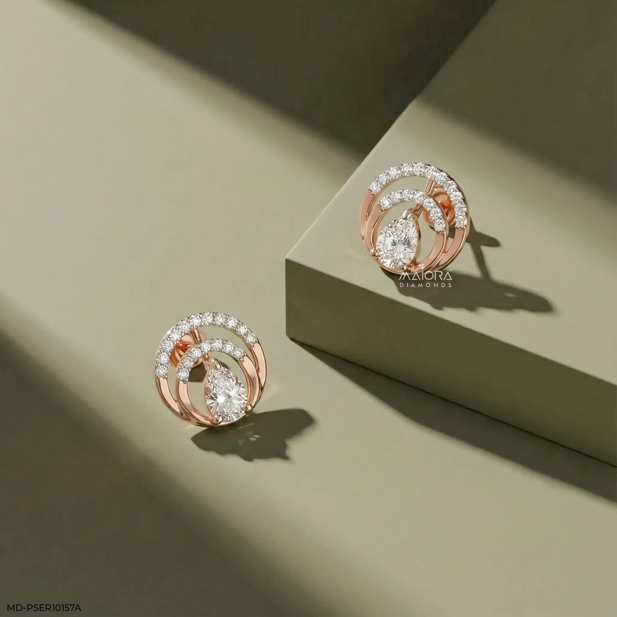 Dual Arc Solitaire Diamond Earrings