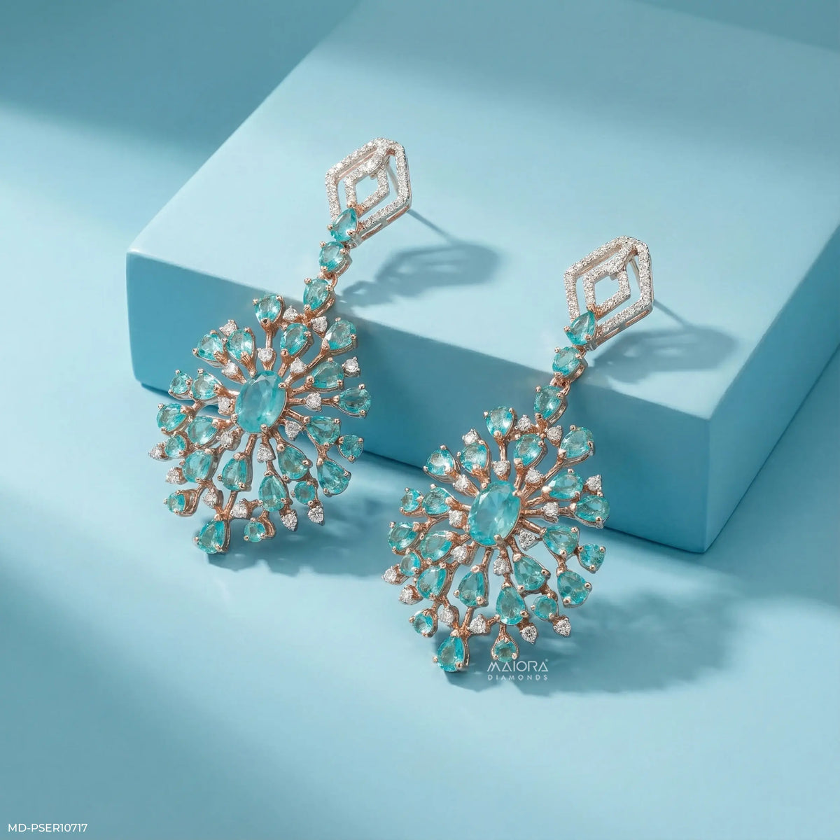 Ocean Blue Drop Diamond Earrings