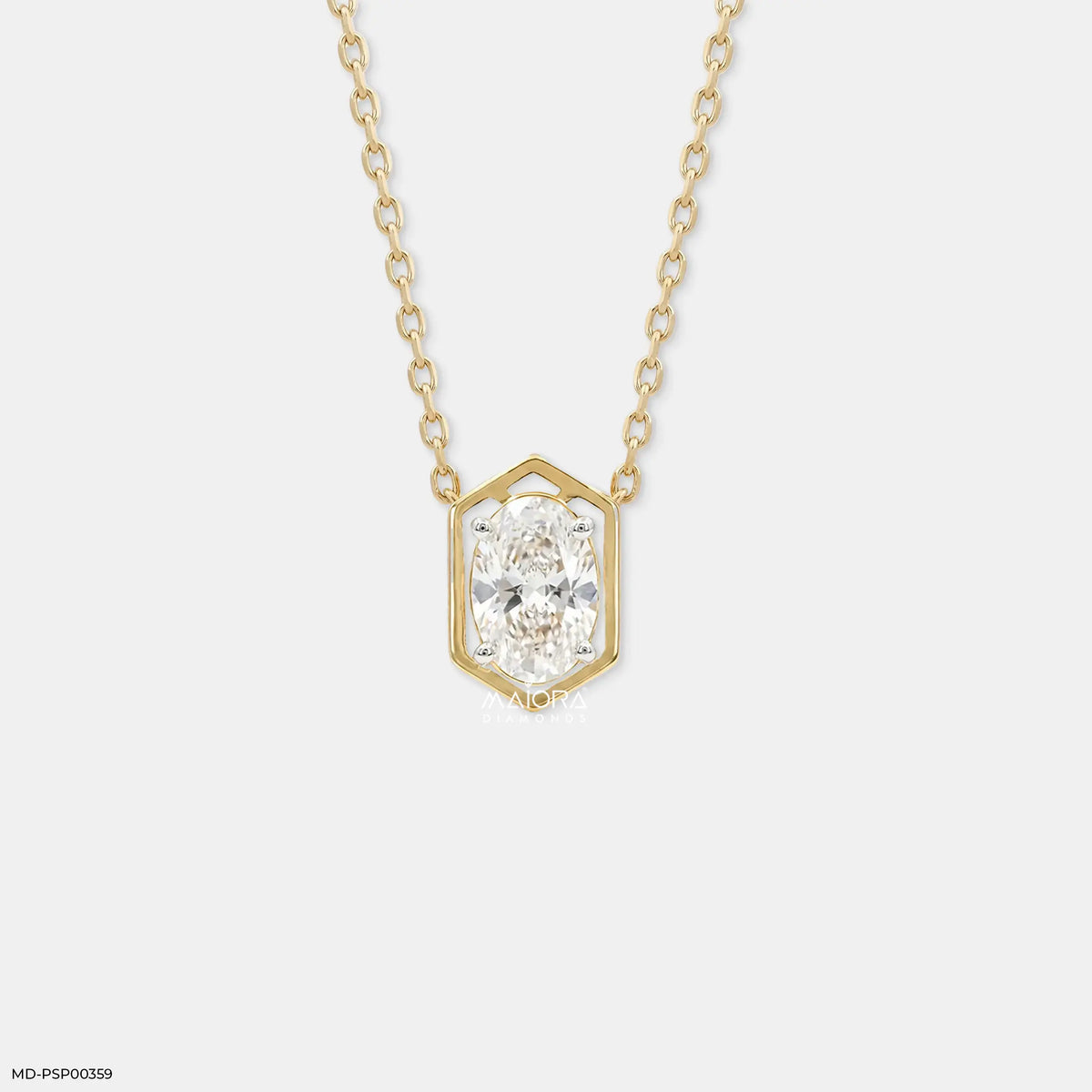 Stylish Hexa Oval Solitaire Diamond Pendant