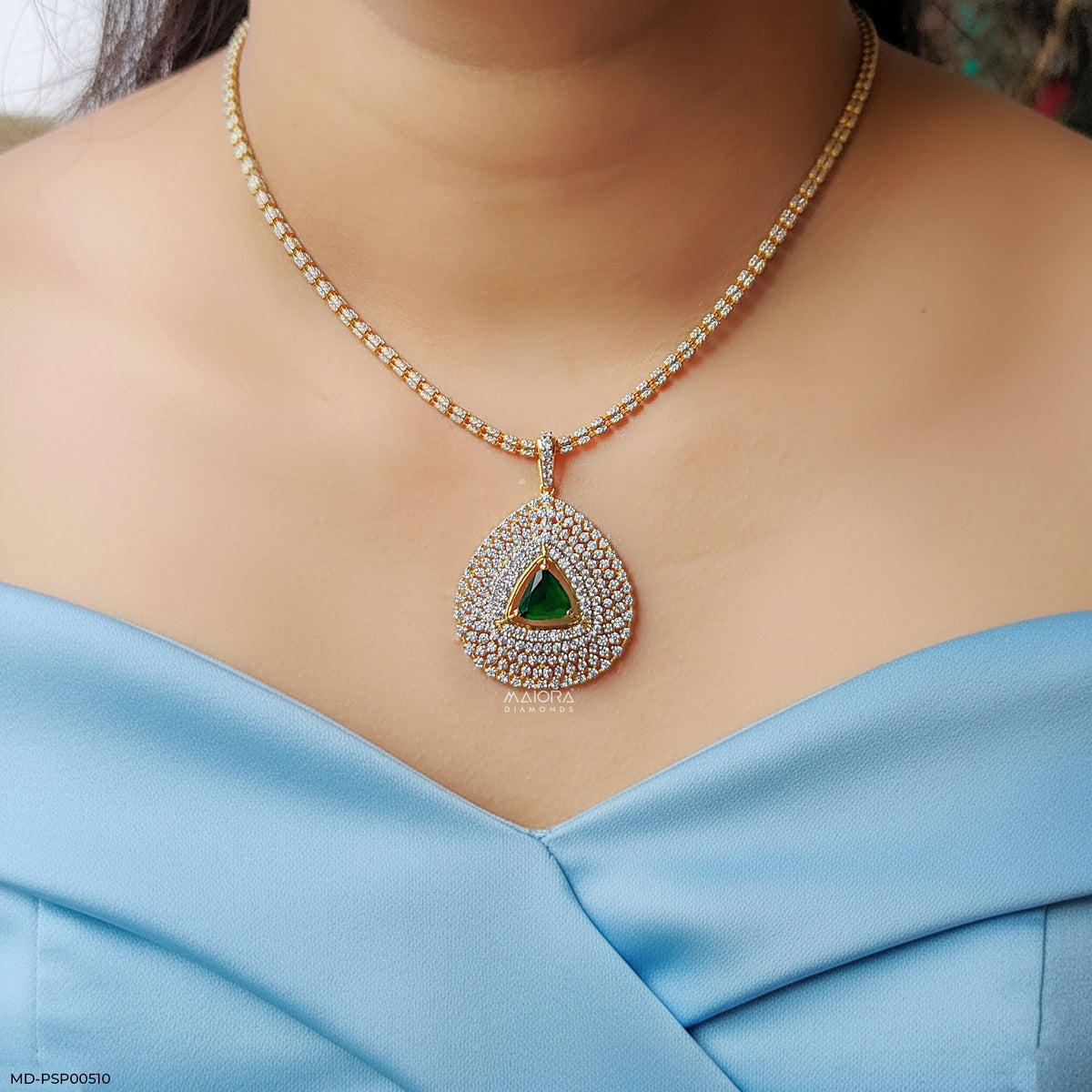 Inverted Pear with Triangle Emerald Pendant