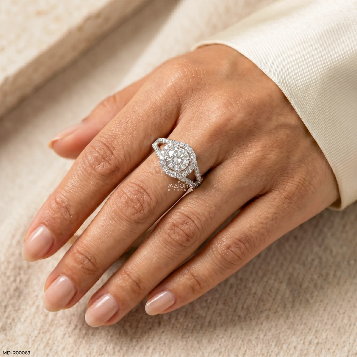 1 Carat Round Solitaire Victorian Halo Ring