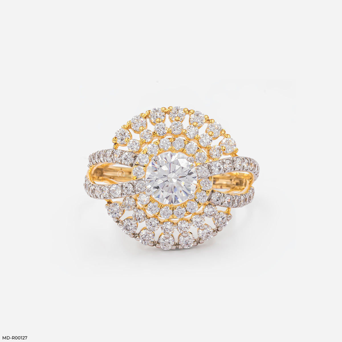 Double Row Pave Sunburst Ring