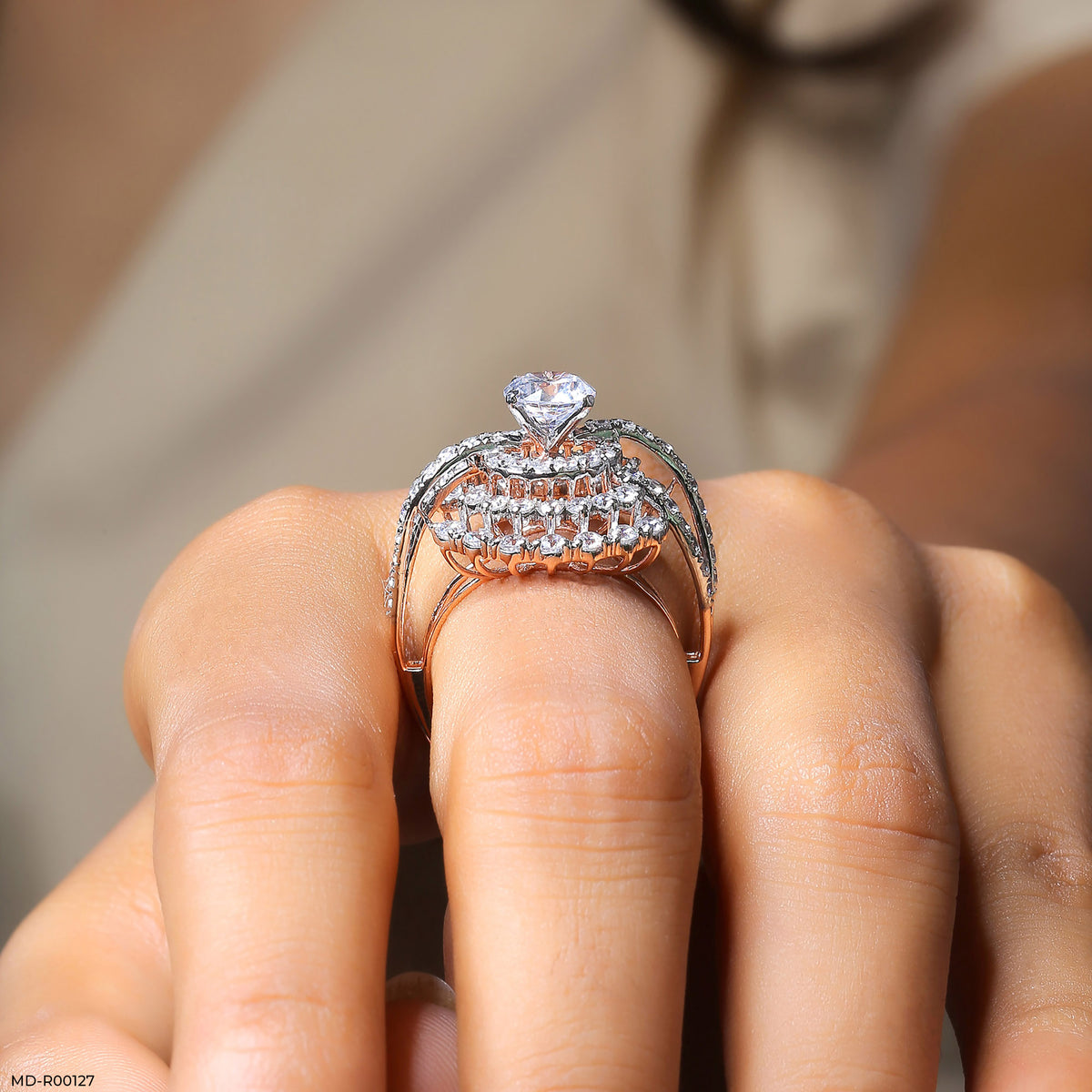 Double Row Pave Sunburst Ring