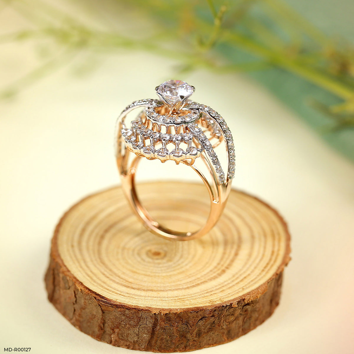 Double Row Pave Sunburst Ring
