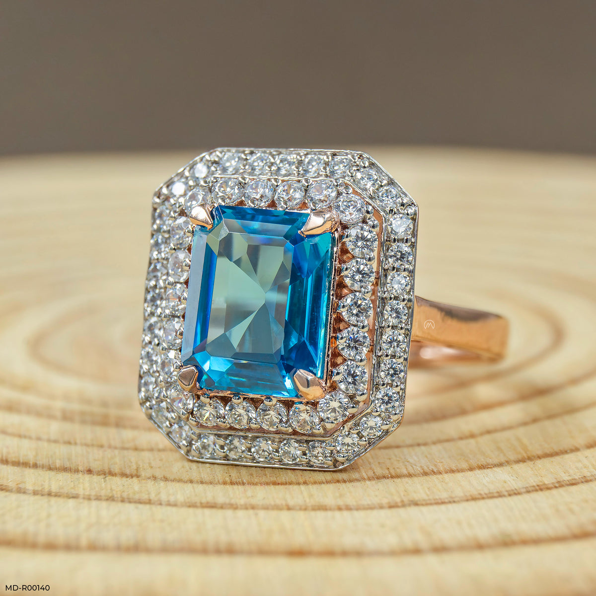 Emerald-Cut Swiss Blue Engagement Diamond Ring