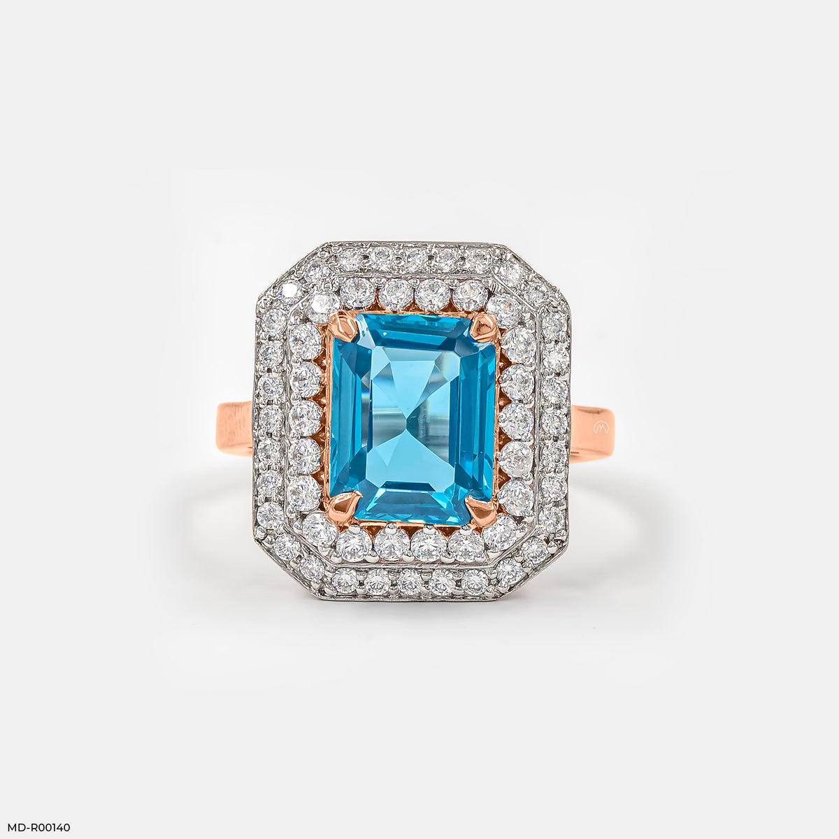 Emerald-Cut Swiss Blue Engagement Diamond Ring