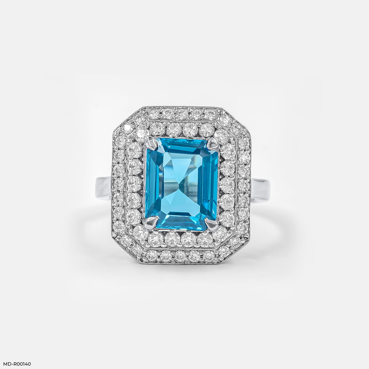 Emerald-Cut Swiss Blue Engagement Diamond Ring