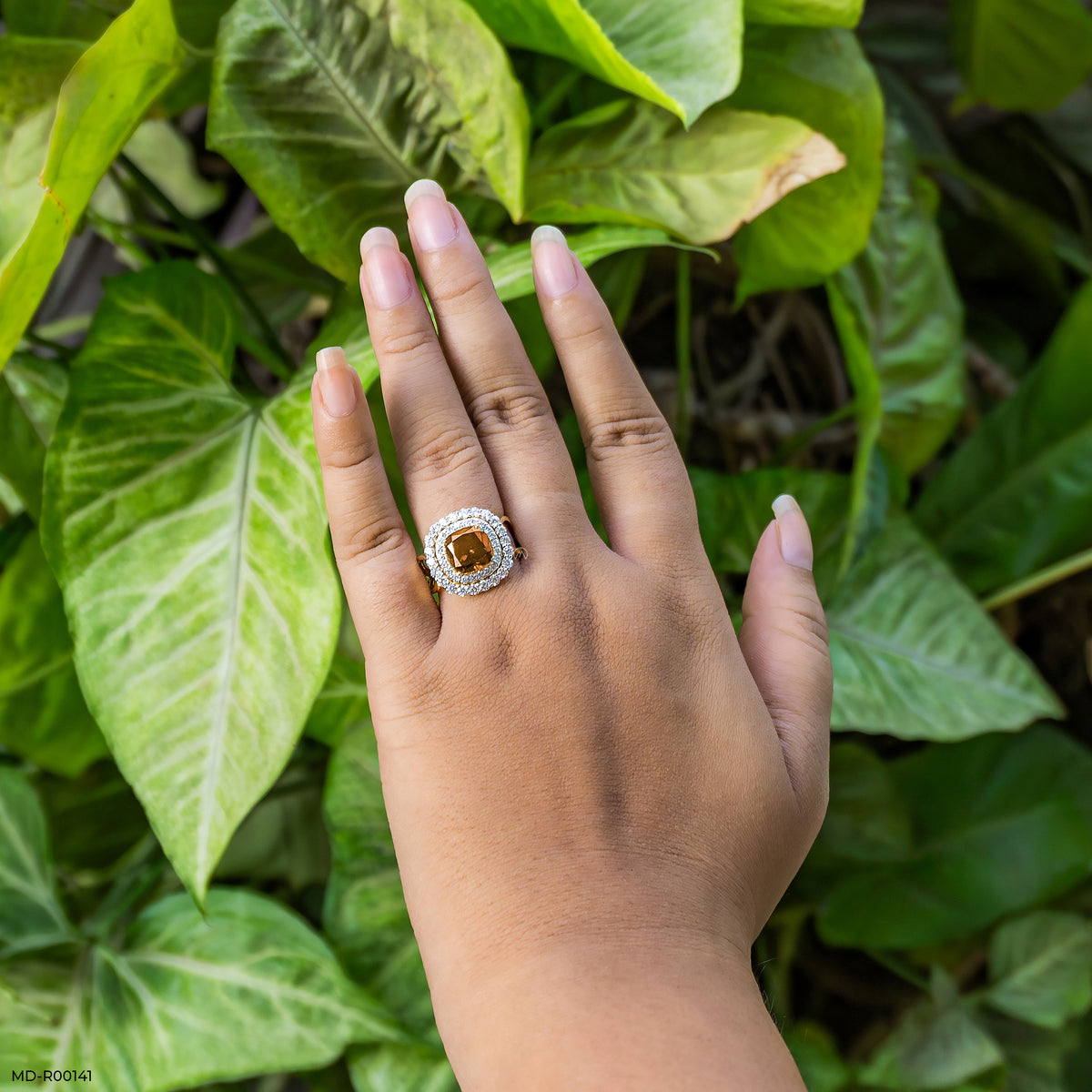 Yellow Sapphire Halo Diamond Ring