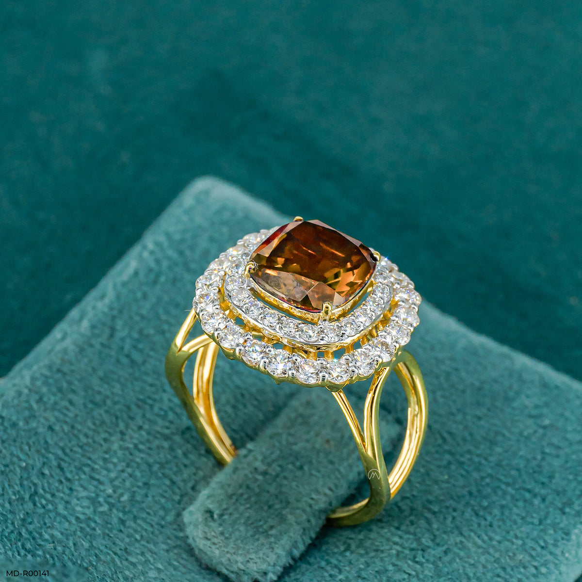 Yellow Sapphire Halo Diamond Ring