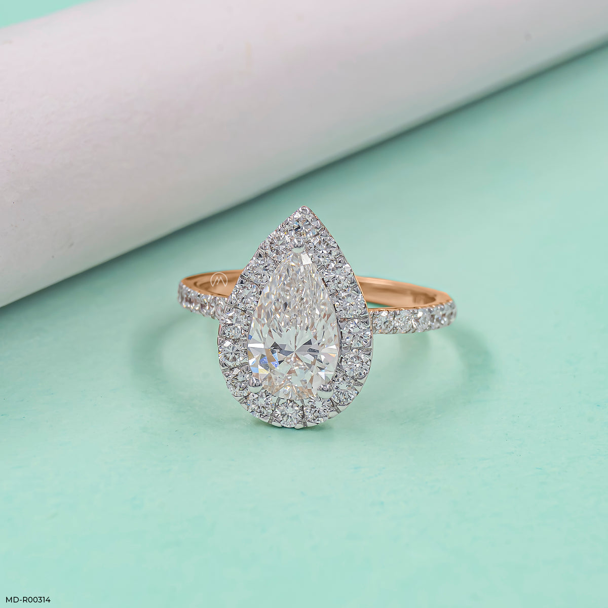 1.5 Carat Pear Solitaire Halo Lab Diamond Ring