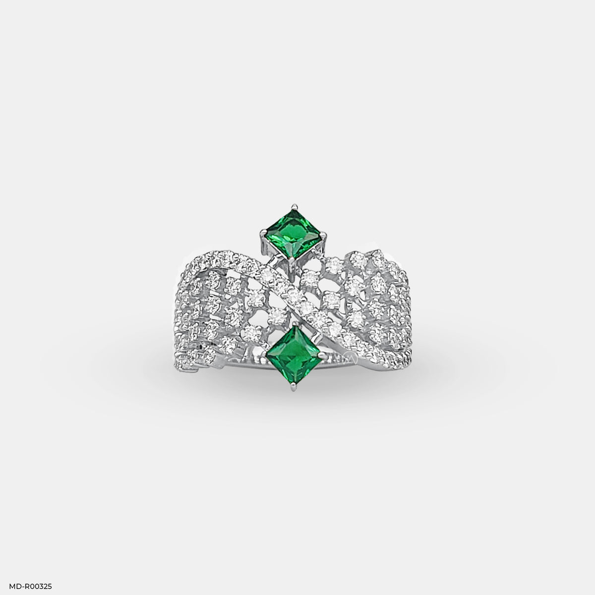 0.5 Carat Criss Cross Green Stone Lab Diamond Ring