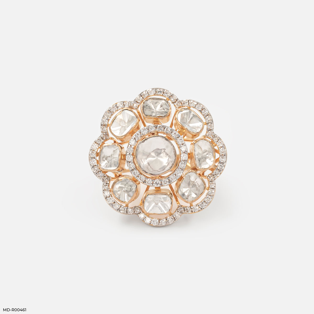 1 Carat Eight-Petal Polki Lab Diamond Halo Ring