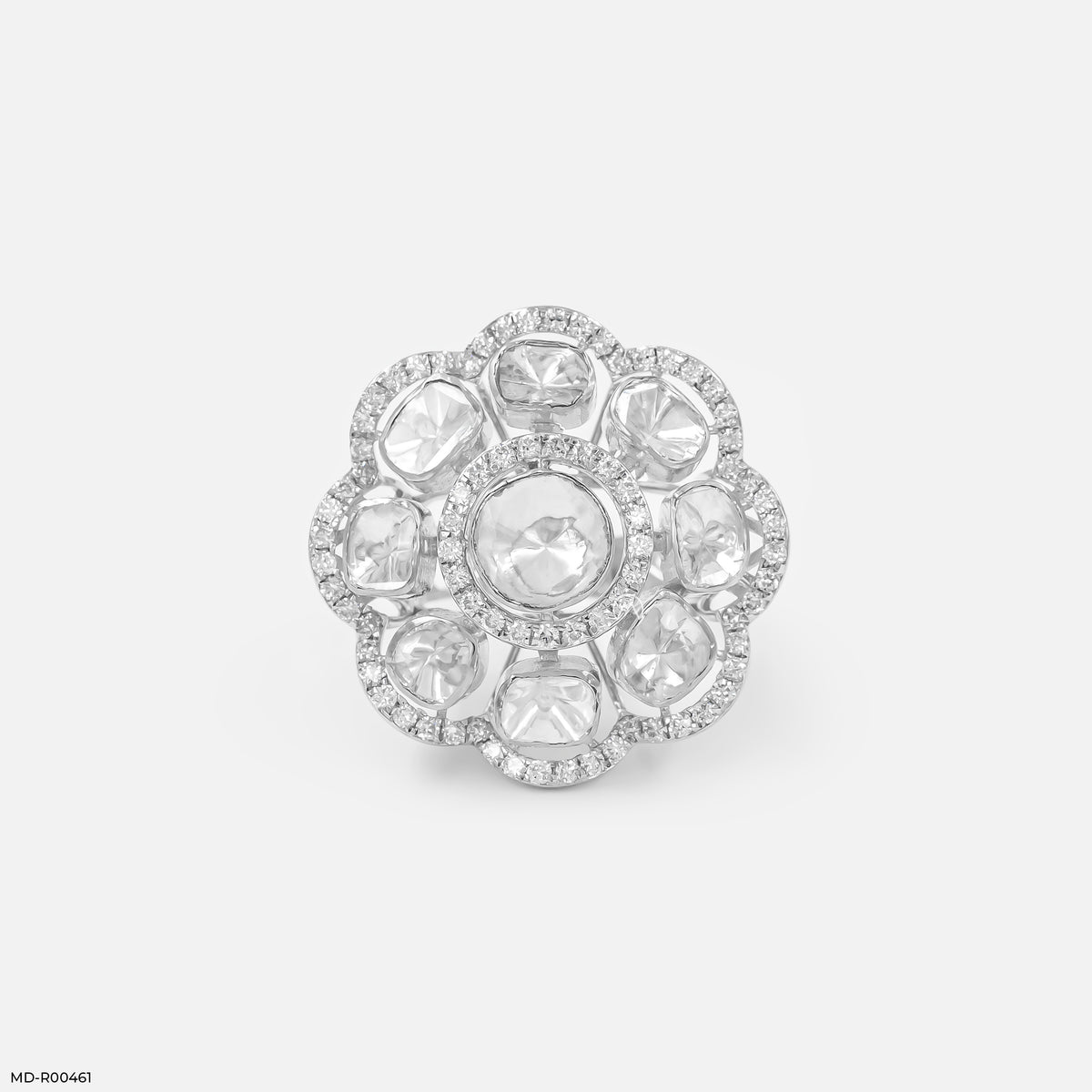 1 Carat Eight-Petal Polki Lab Diamond Halo Ring