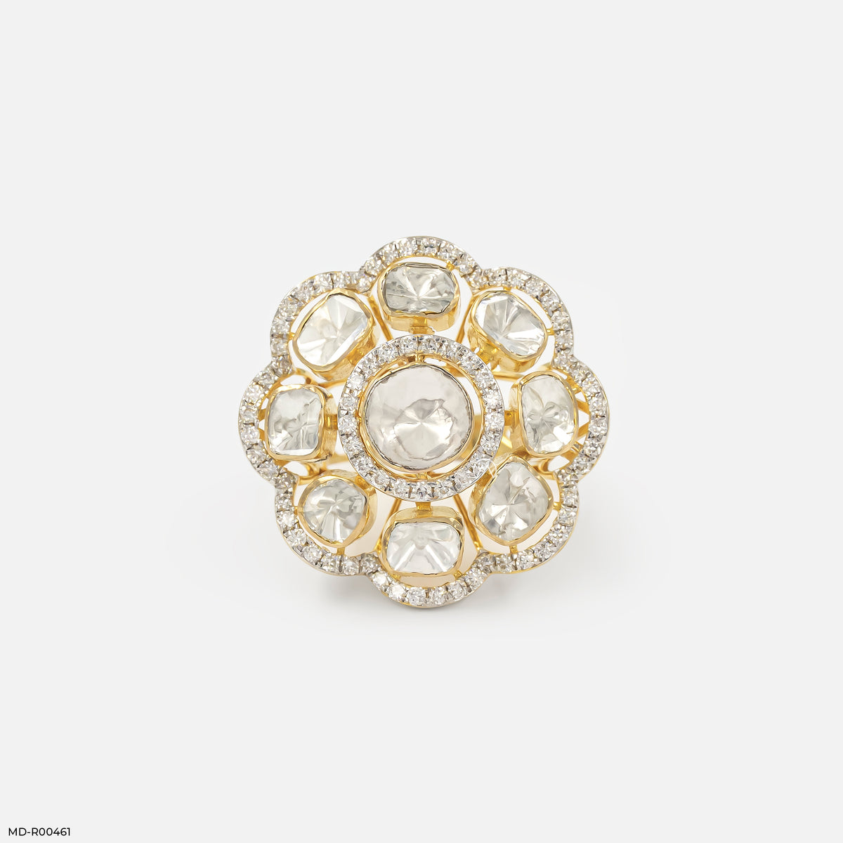 1 Carat Eight-Petal Polki Lab Diamond Halo Ring