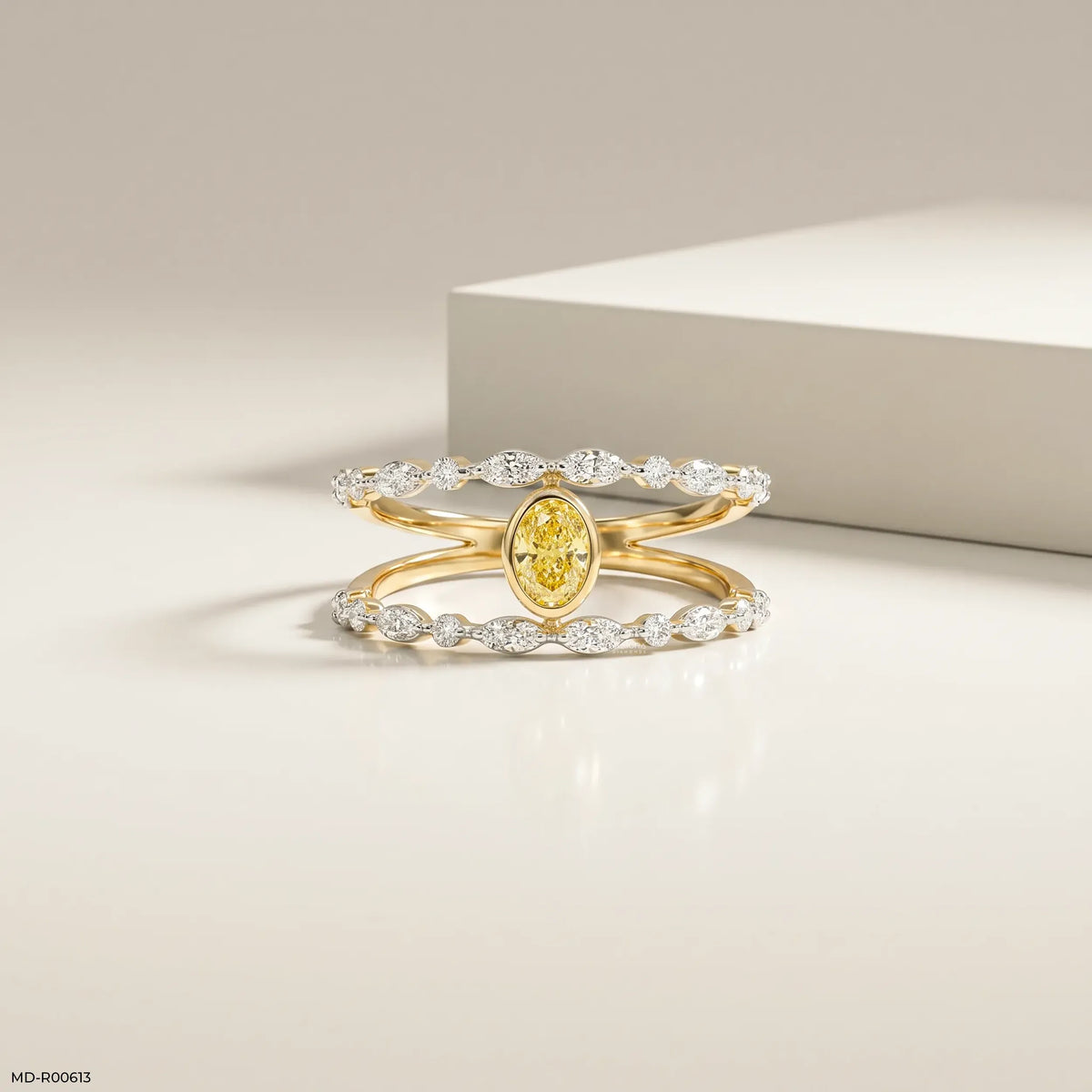 0.60 Carat Nova liner Oval Yellow Color Diamond Ring