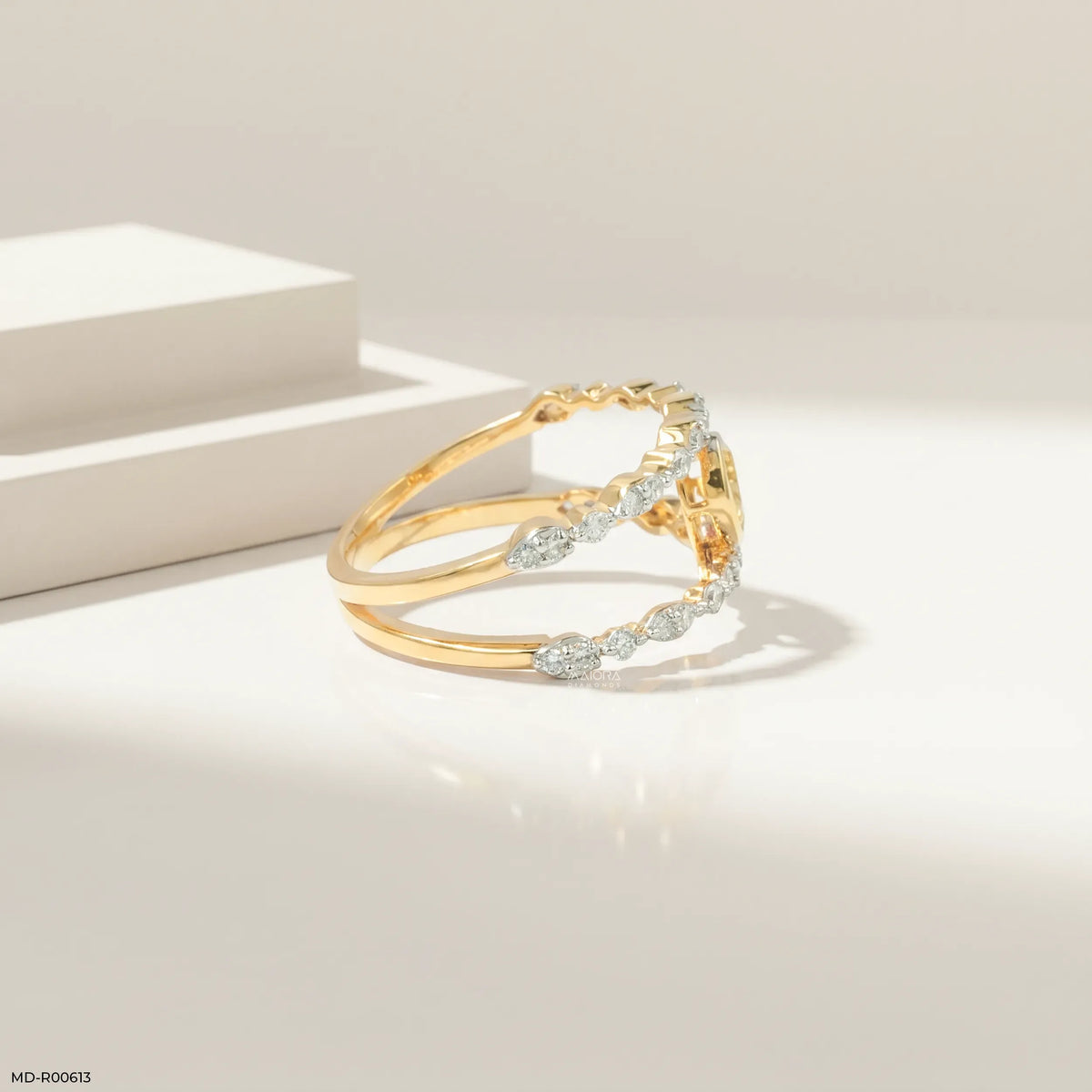 0.60 Carat Nova liner Oval Yellow Color Diamond Ring