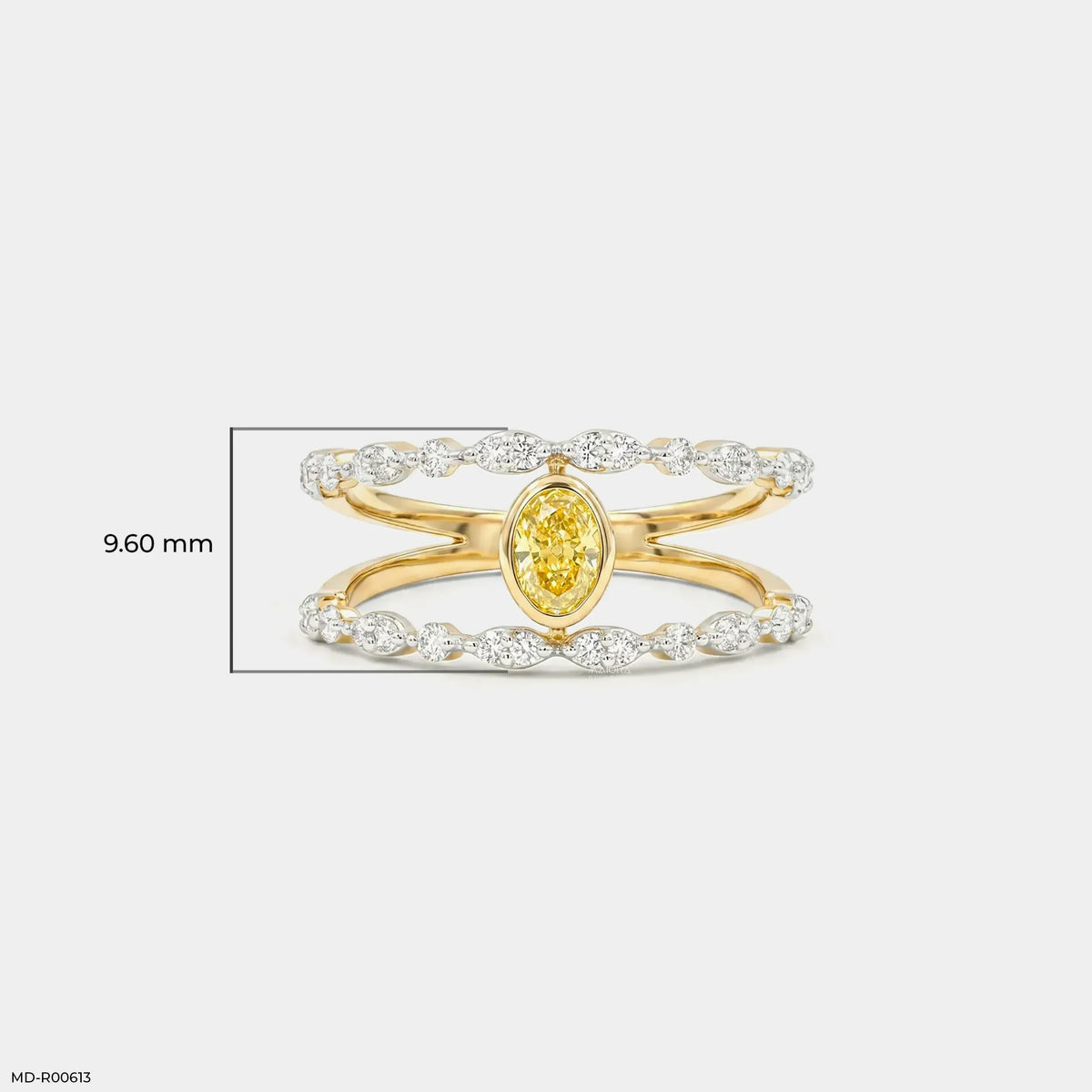 0.60 Carat Nova liner Oval Yellow Color Diamond Ring