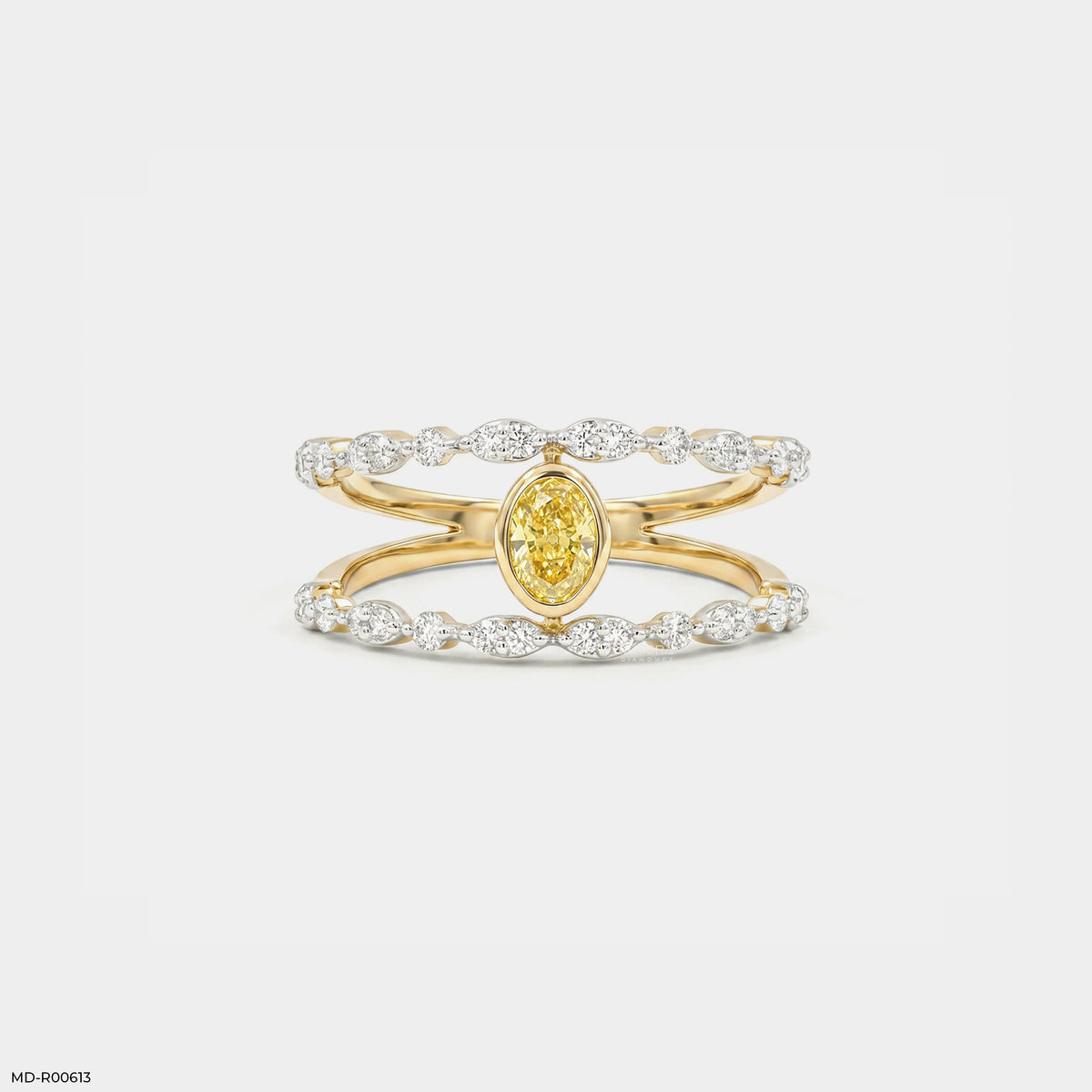 0.60 Carat Nova liner Oval Yellow Color Diamond Ring