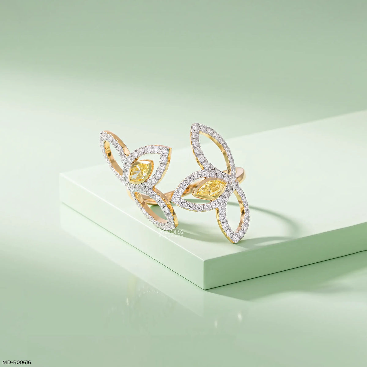 0.95 Carat Nova liner Oval Yellow Color Diamond Ring