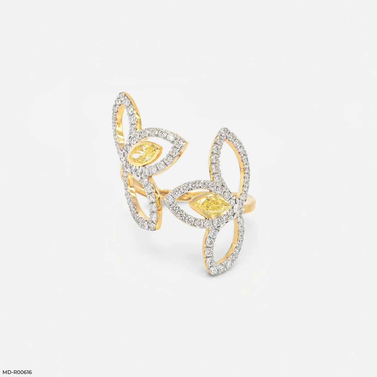 0.95 Carat Nova liner Oval Yellow Color Diamond Ring